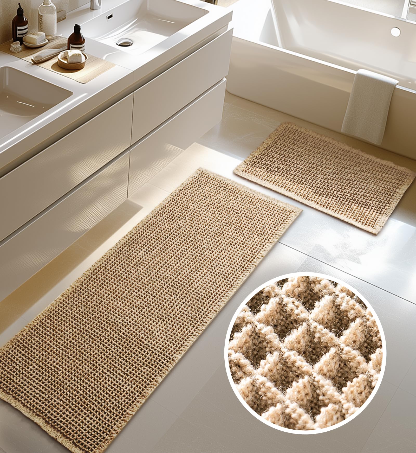 Furicher two-piece set flat view showing coordinated brown rugs and neat edges