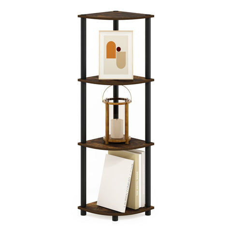 Furinno amber pine front view showing compact corner bookshelf and warm finish for style