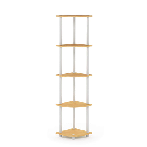 Furinno corner shelf flat-pack box showing easy tool-free assembly