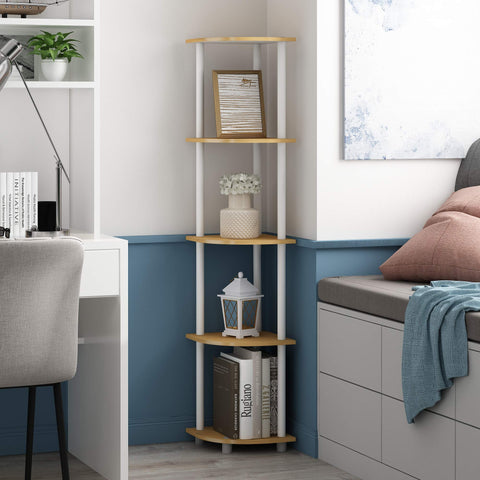 Furinno corner shelf styled in bedroom offering compact bedside storage