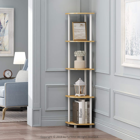 Furinno corner shelf side profile demonstrating slim corner fit benefit