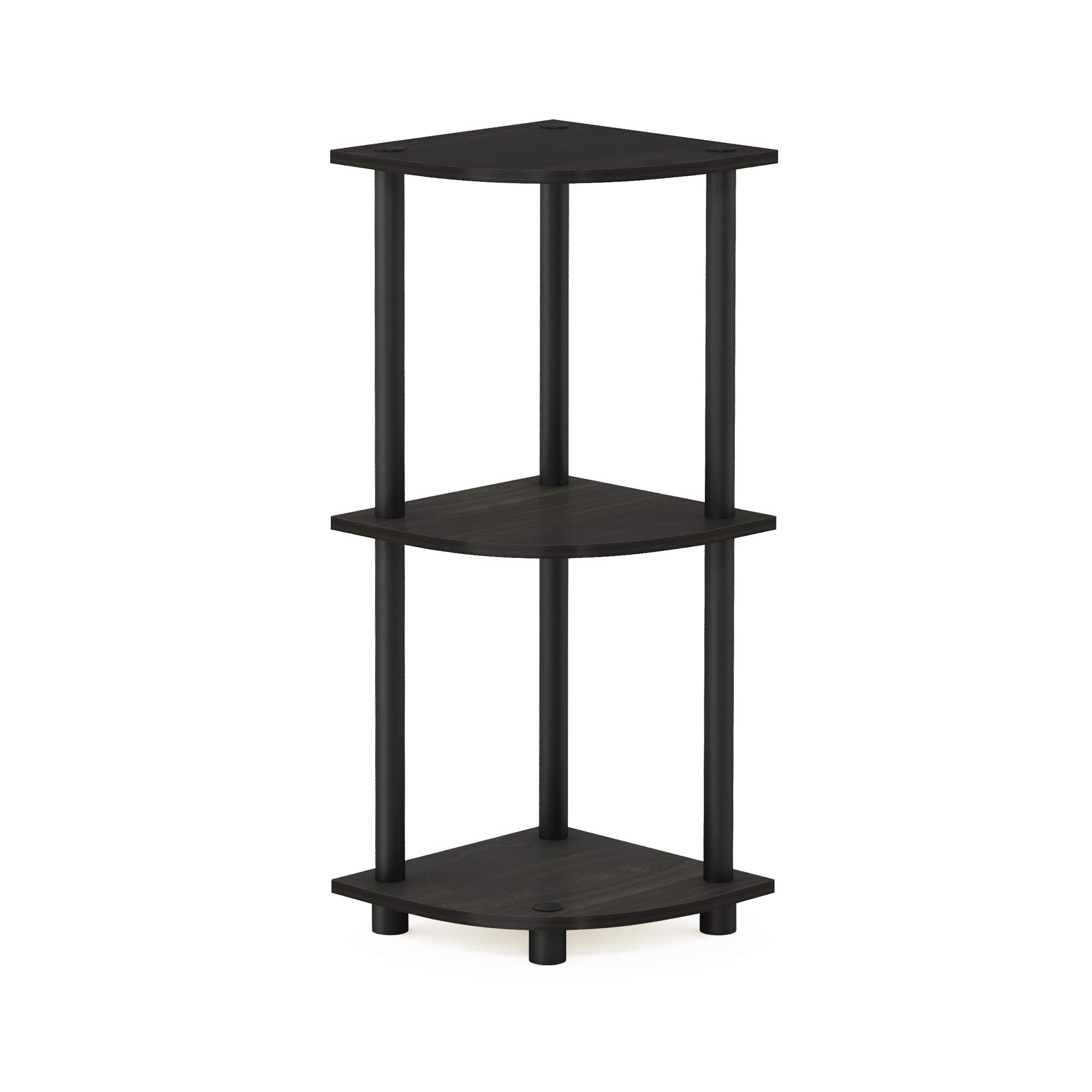 Furinno shelf next to sofa showing scale and small-footprint benefit