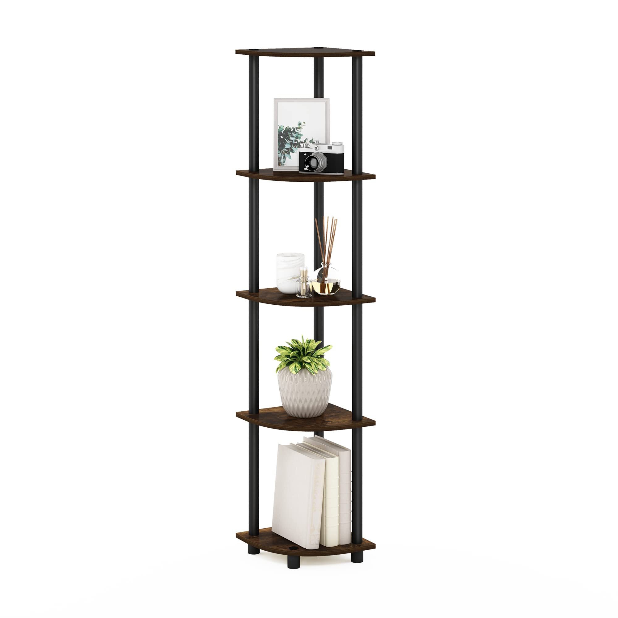 Furinno shelf beside chair showing scale and compact footprint benefit