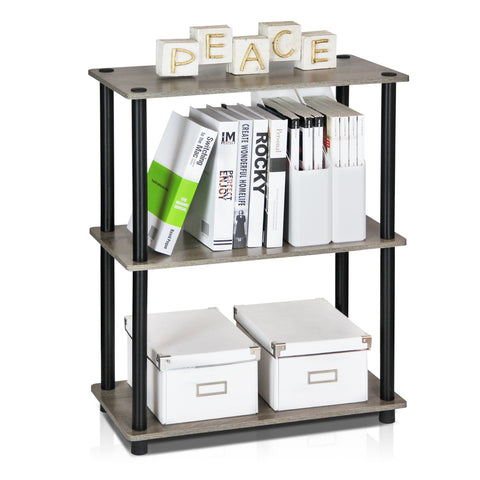 Furinno French Oak front view showing three-tier storage and compact design