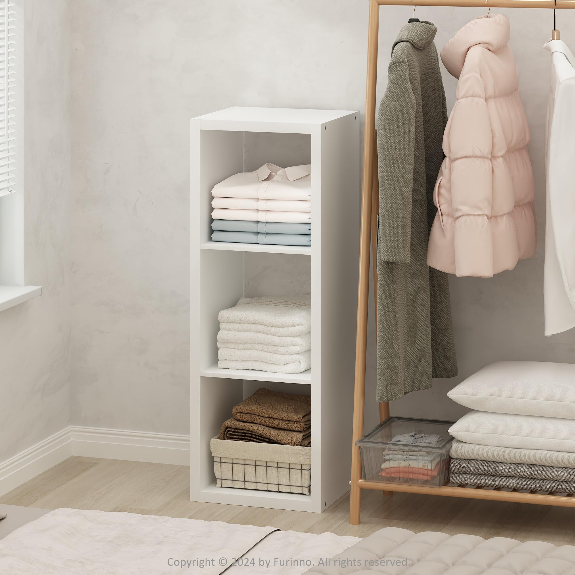 Furinno front view showing compact storage and modern look