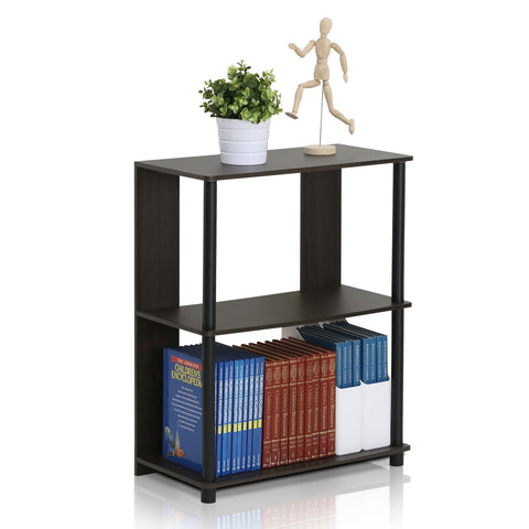 Furinno JAYA front view walnut showing compact three-tier storage and neat appearance