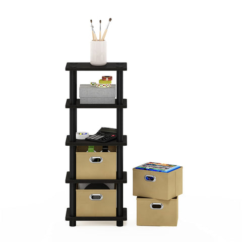 Furinno shelf staged in bedroom illustrating organized small-space living