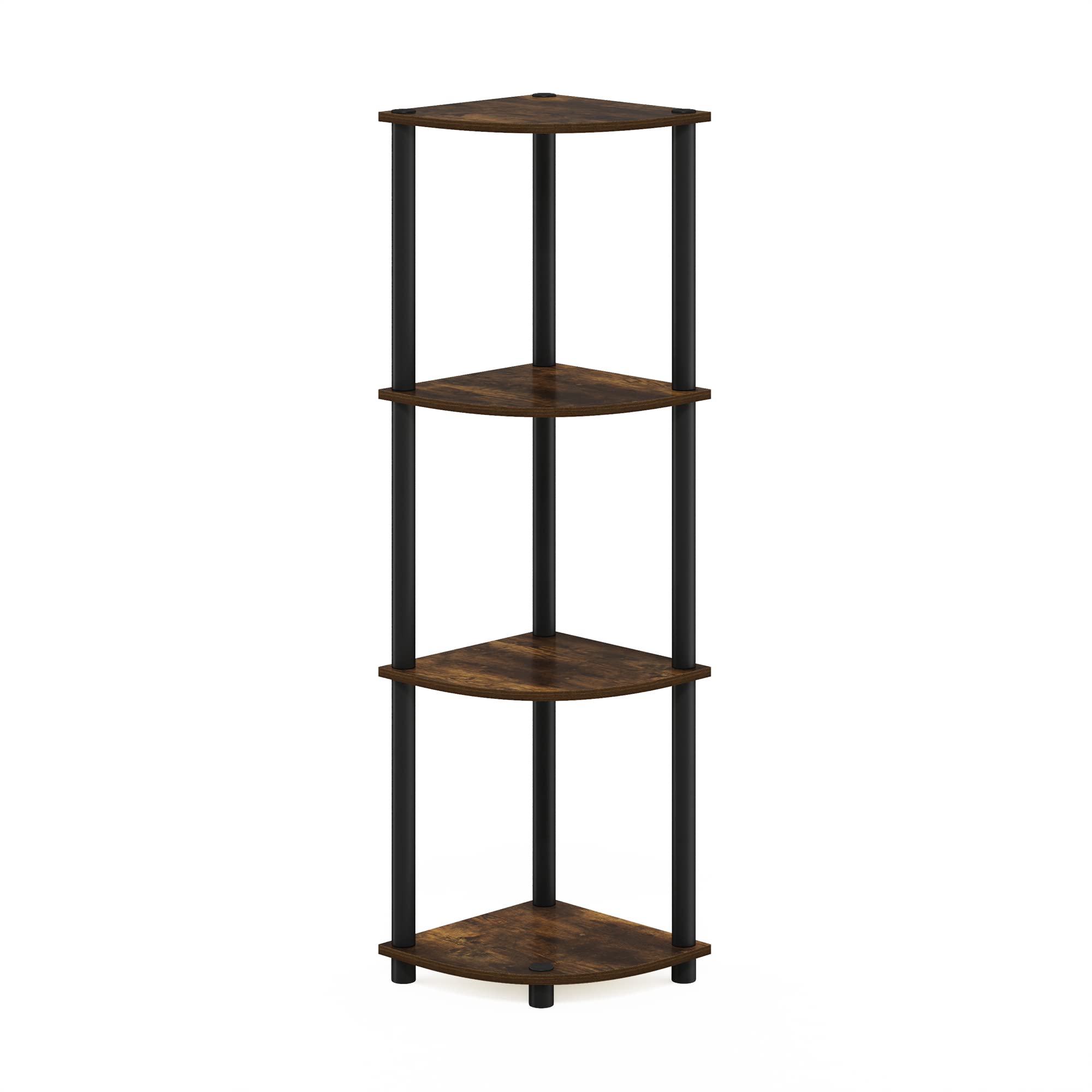 Furinno shelf next to measuring tape showing 43.5 inch height and 11.6 inch depth