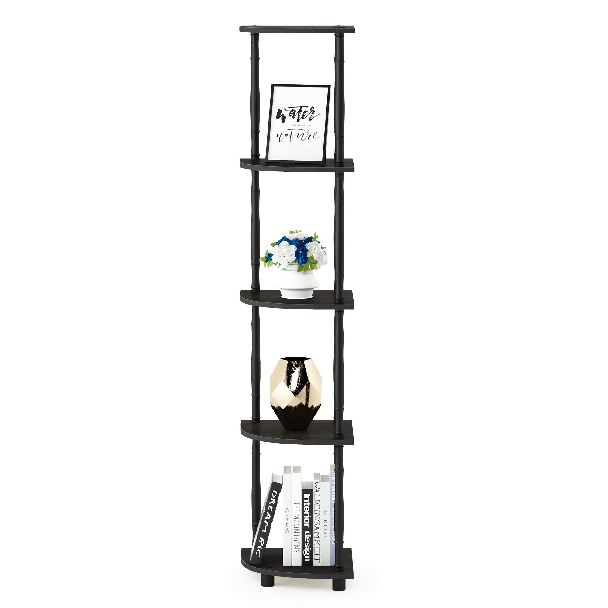 Furinno shelving with measuring tape showing compact 11.6 by 11.6 footprint for tight corners