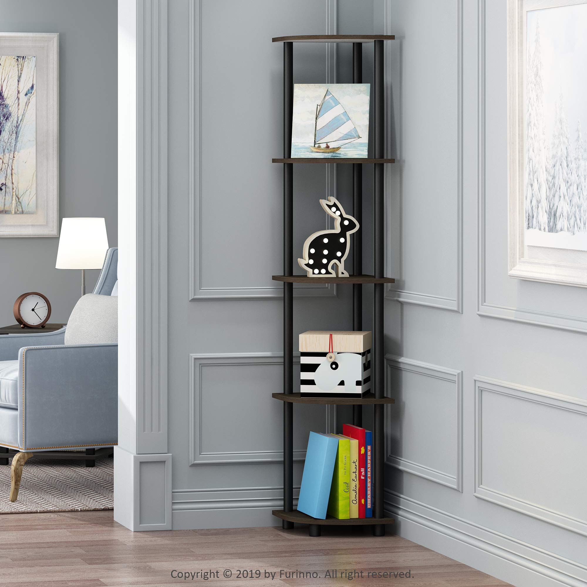 Furinno close-up of dark brown grain shelf surface highlighting durable finish and aesthetic