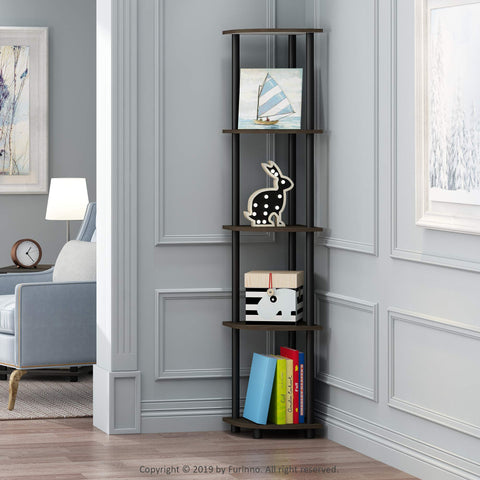Furinno close-up of dark brown grain shelf surface highlighting durable finish and aesthetic