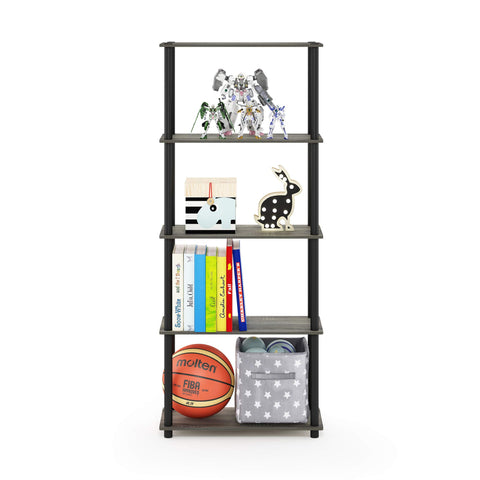 Furinno shelf beside chair for scale illustrating compact footprint and space-saving benefit