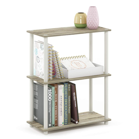 Furinno Sonoma Oak front view showing compact three-tier storage and tidy organization