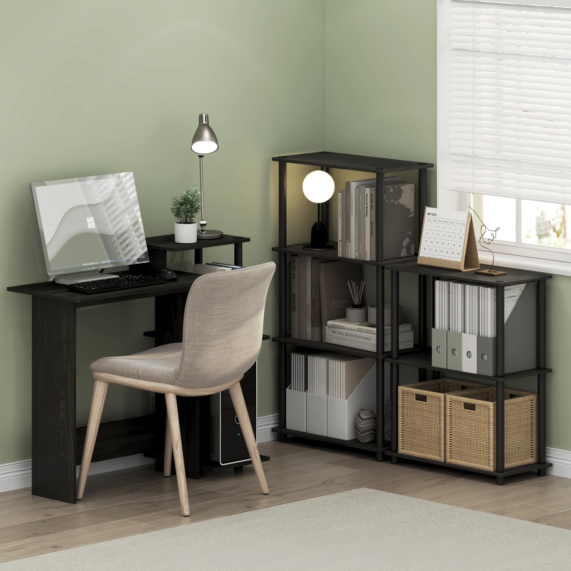 Furinno top shelf with plant displaying decorative storage and stability