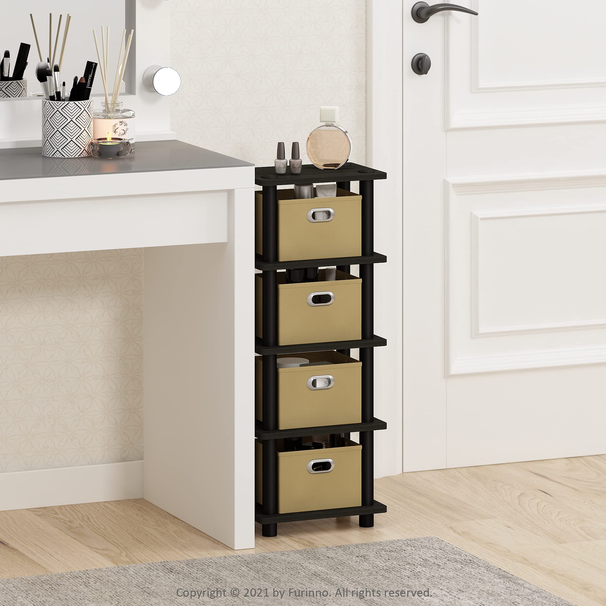 Furinno top shelf holding items to demonstrate 10 lb capacity