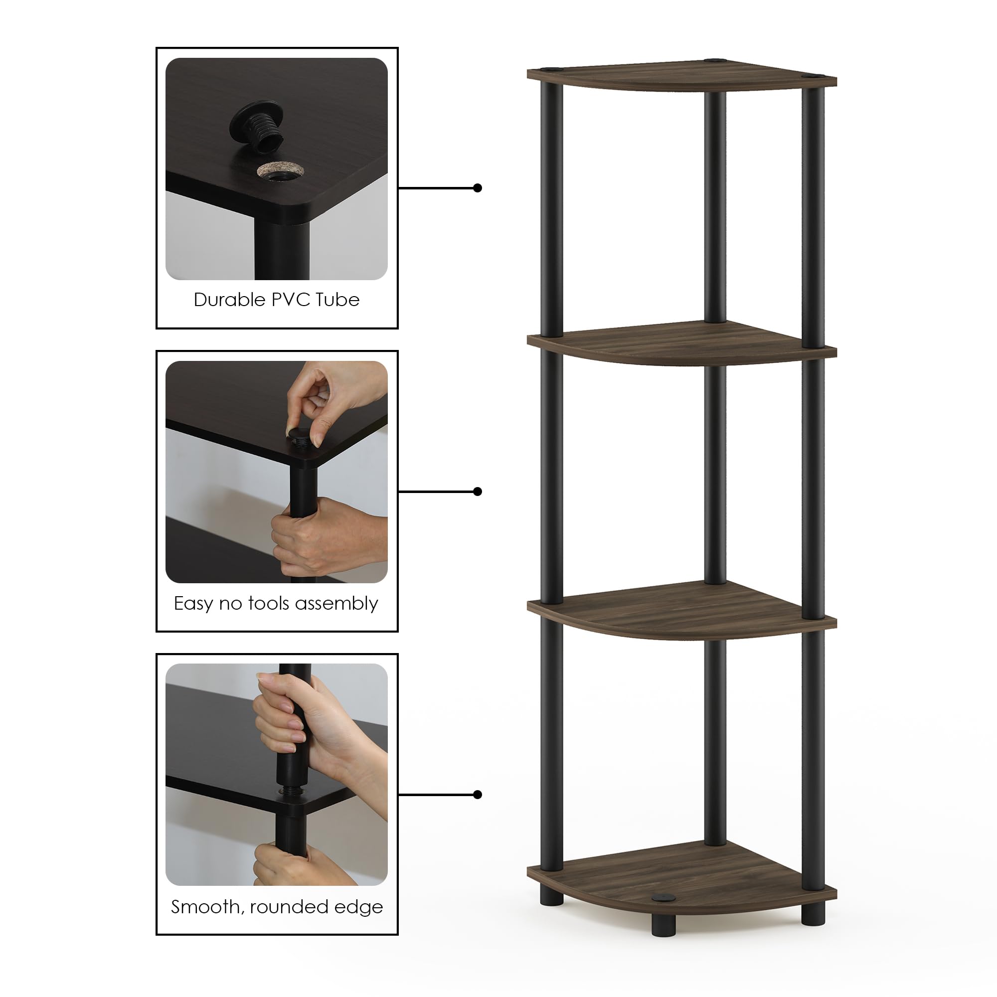 Furinno laid out components for assembly showing twist-and-stack simplicity benefit