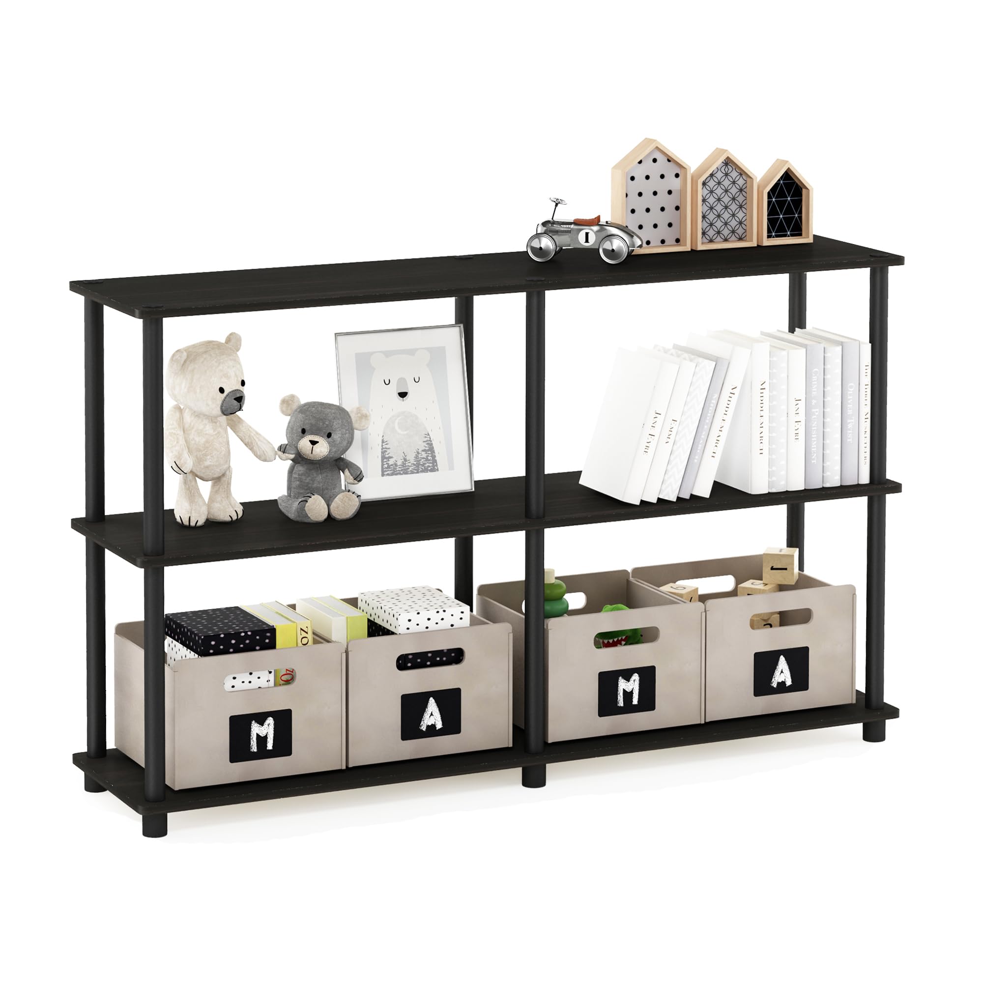 Furinno dimension comparison showing scale and how shelf fits small spaces