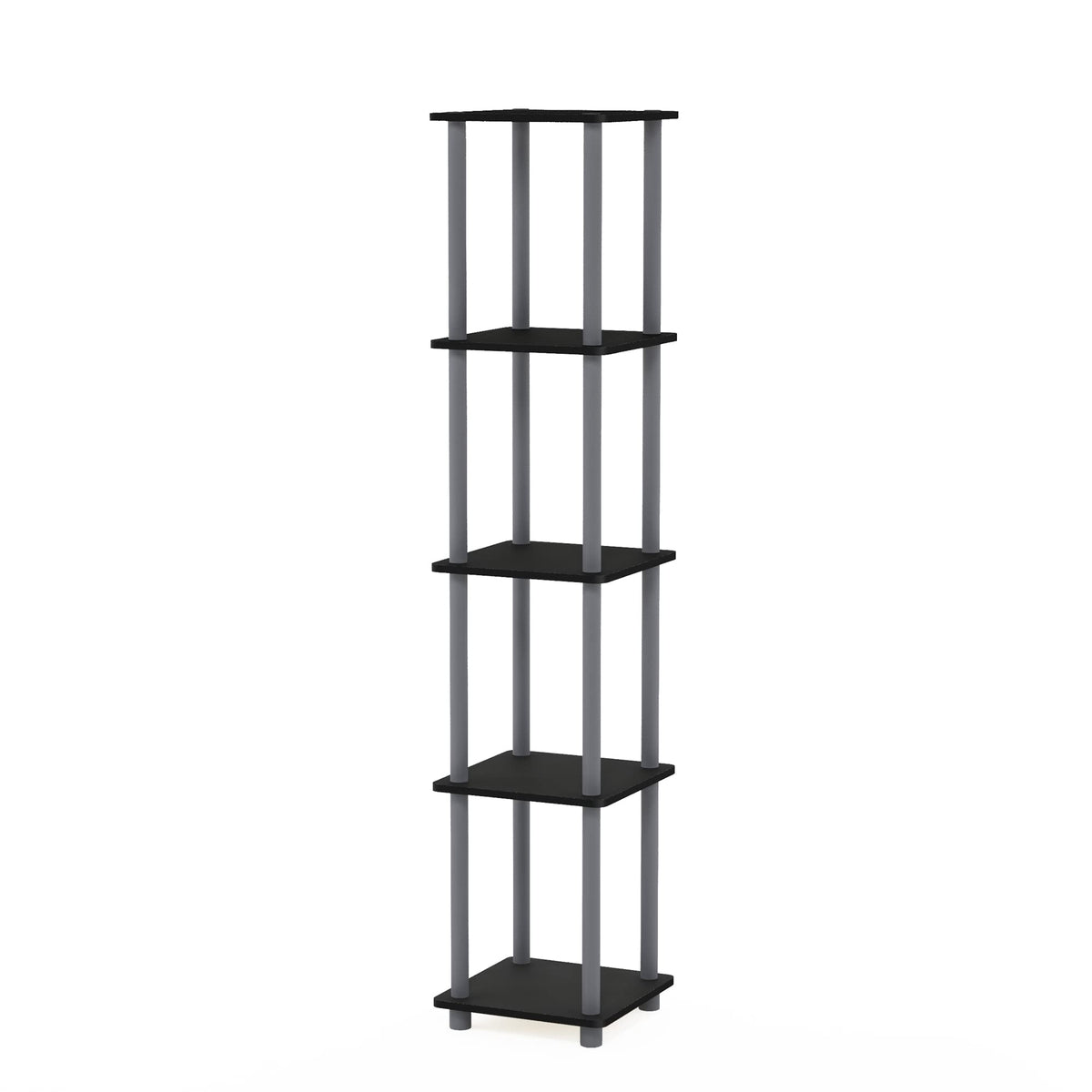 Furinno front view of corner shelf showing compact footprint and modern look