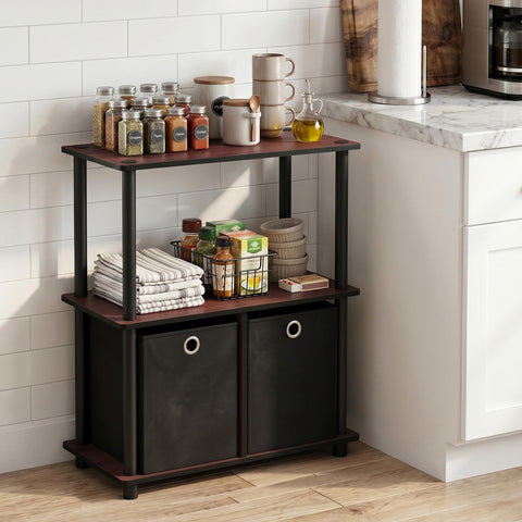 Furinno shelf in a cozy corner showing versatile placement and styling benefit