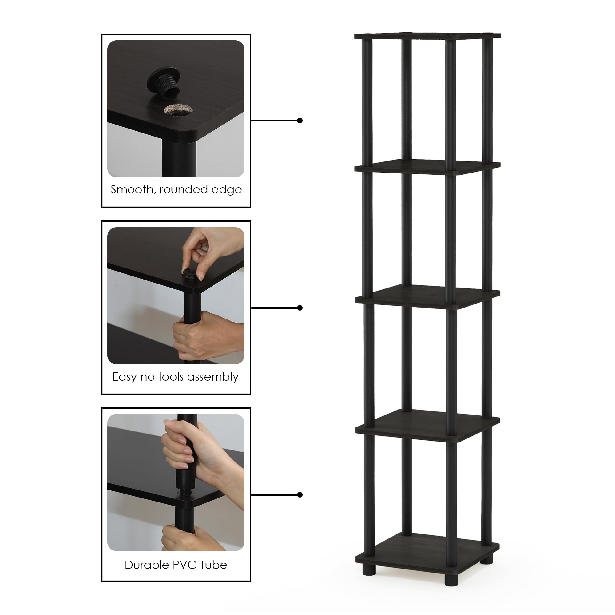 Furinno packaging and instructions image indicating easy assembly and included guide