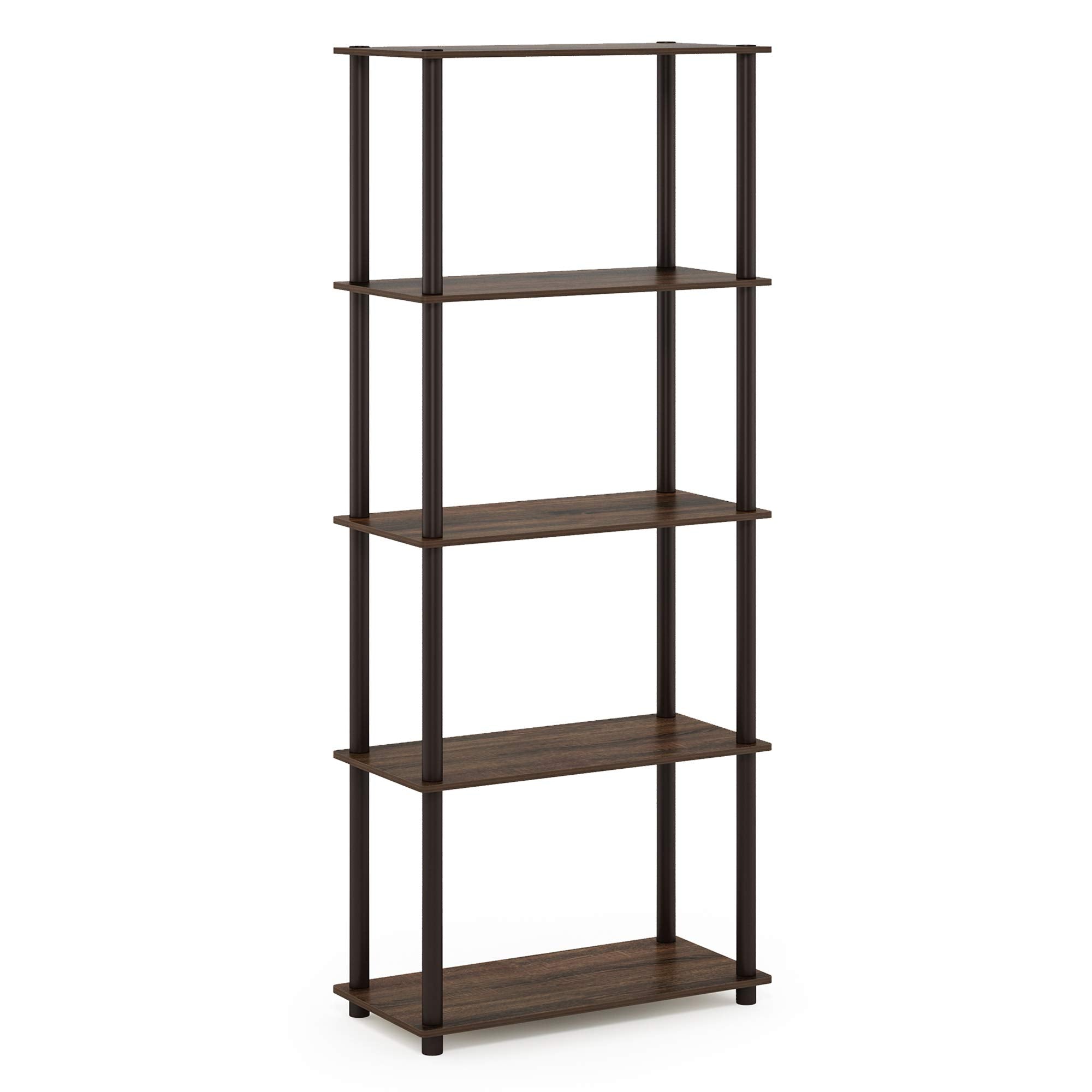Furinno shelf next to chair showing scale and compact footprint advantage