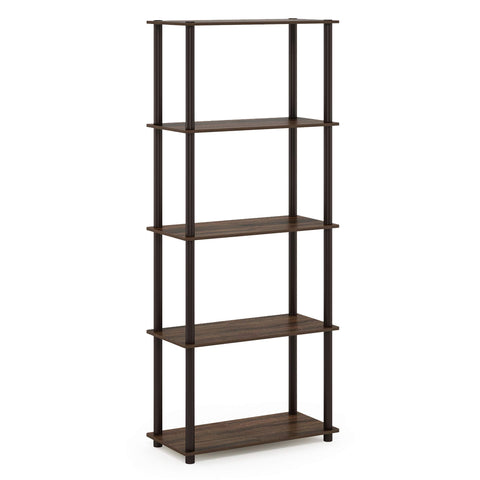 Furinno shelf next to chair showing scale and compact footprint advantage