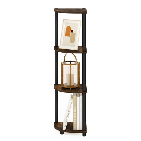 Furinno corner shelf styled with plants and books to demonstrate decorative display benefit