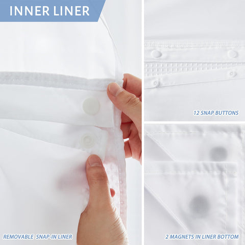 Furlinic curtain hanging in a standard bathroom showing scale and full coverage