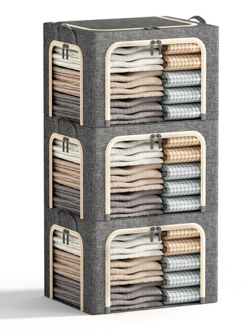 Furnhome front view showing pack of three bins and visible clear windows for quick identification