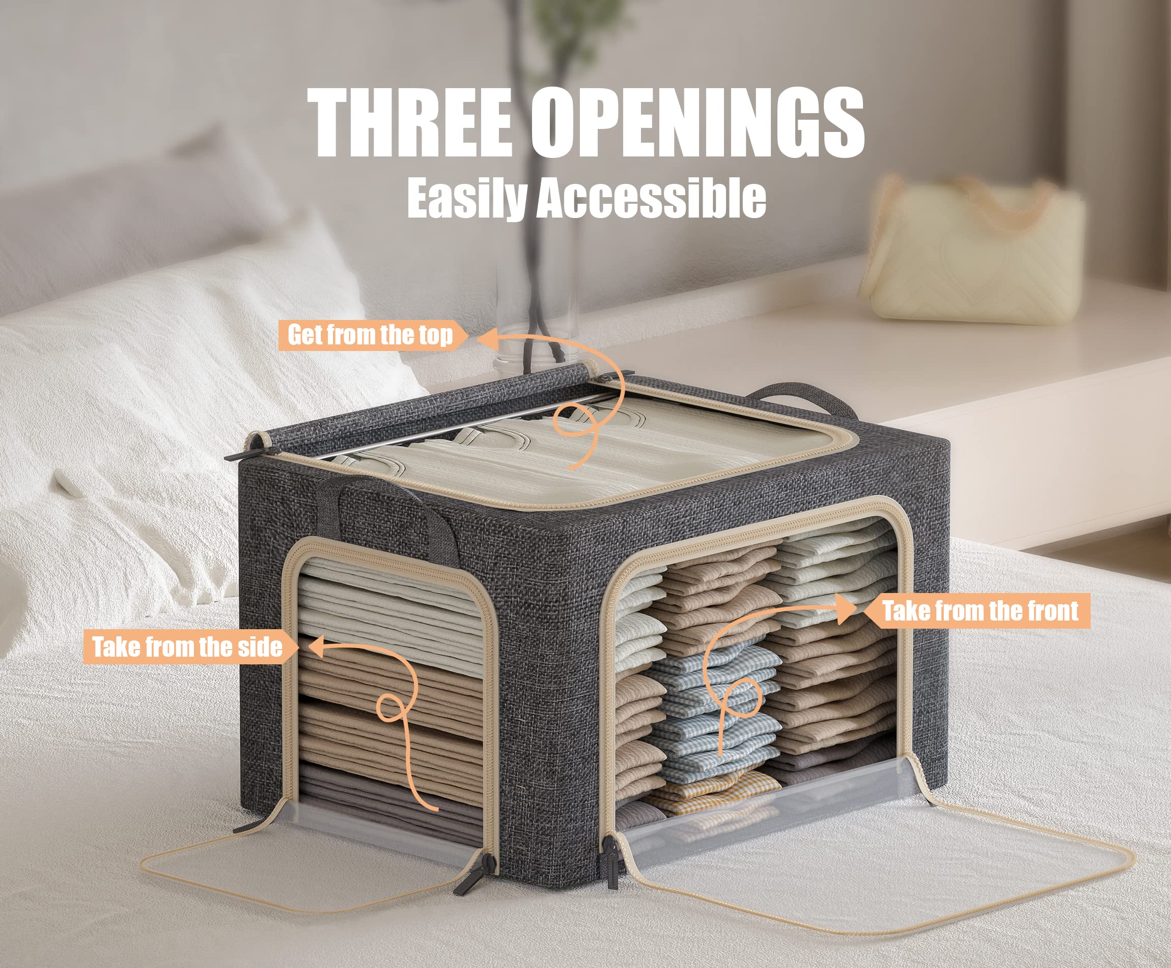 Furnhome open bin with folded clothes showing easy access and organized storage benefit