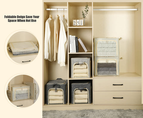 Furnhome stacked bins inside a closet showing stable stacking and organized shelf benefit