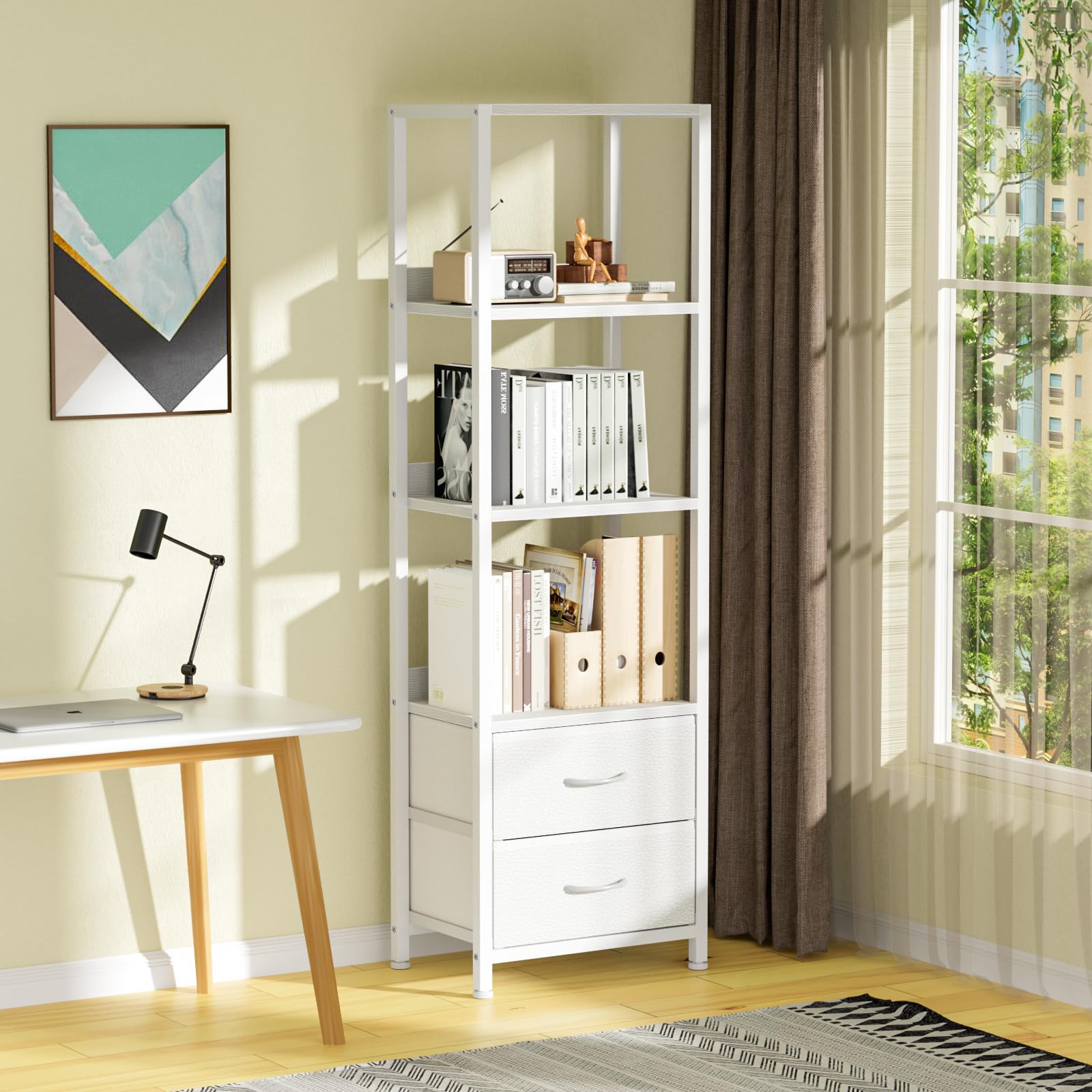 Furnulem fabric drawers closed showing neat concealed storage benefit