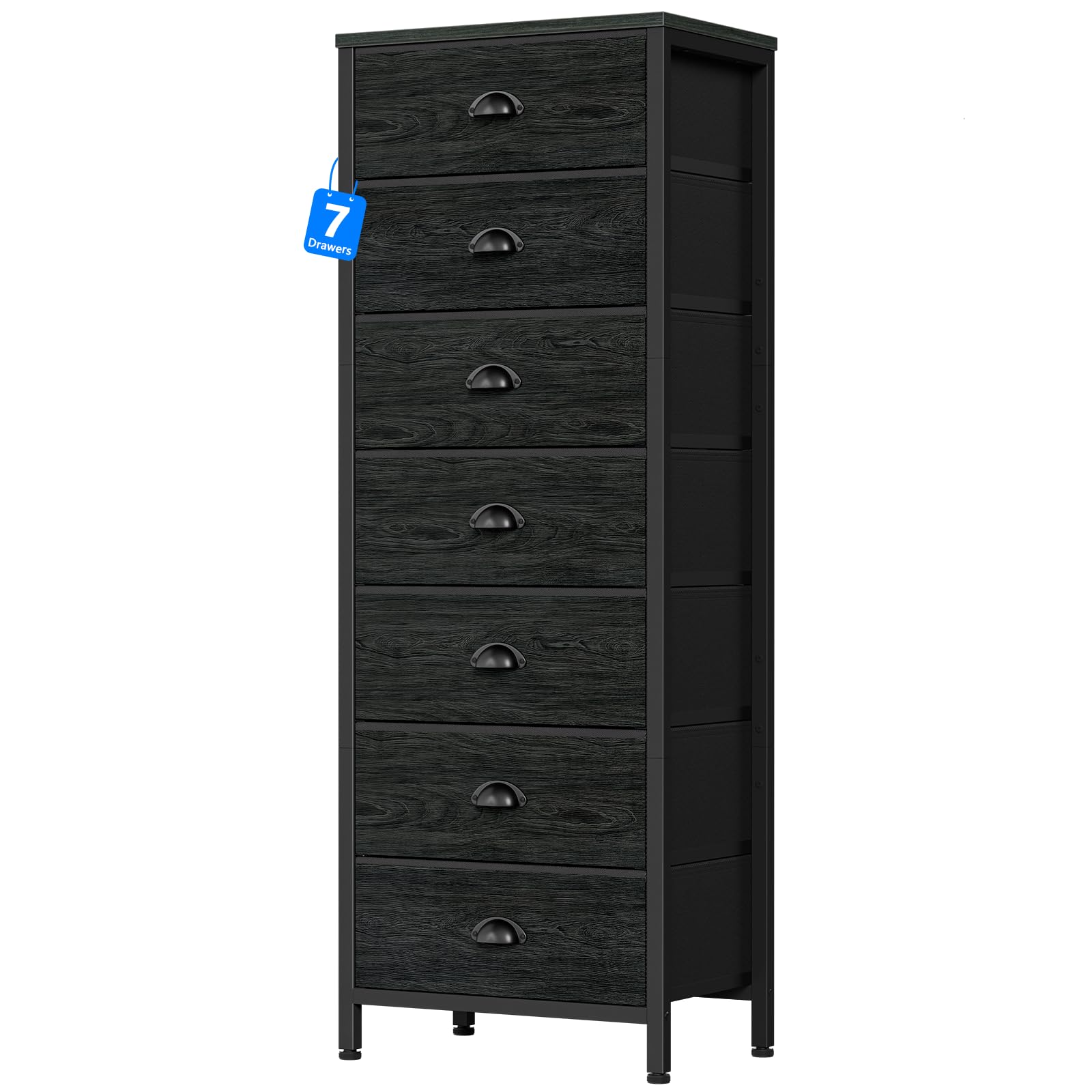 Furnulem front view of tall dresser shows compact storage benefit
