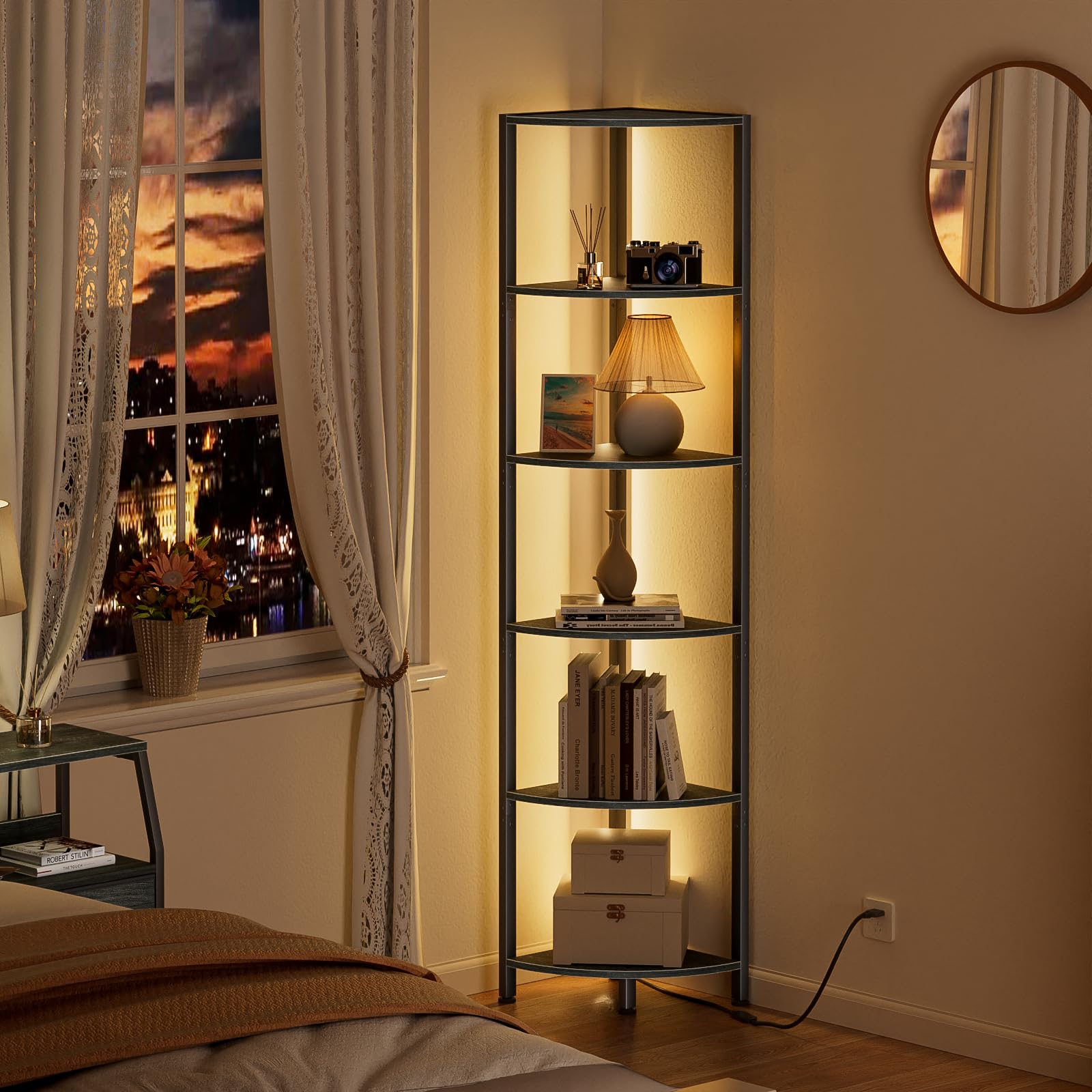 Furnulem shelf top tier close-up highlighting wood grain and secure metal frame joint for durability