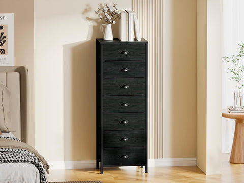 Furnulem dresser beside person showing slim vertical space savings