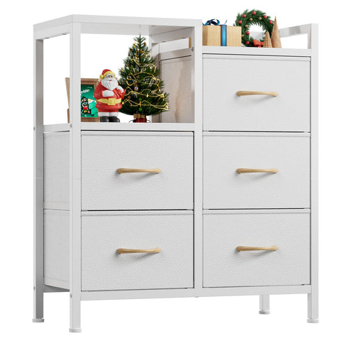 Furnulem white dresser front view showing five drawers and clean silhouette for organized rooms