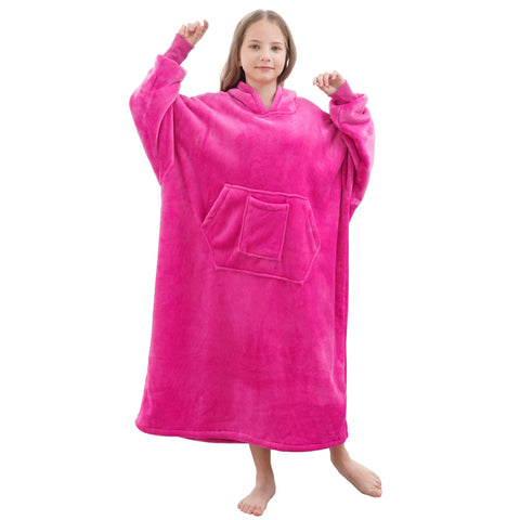 FUSSEDA front view oversized hooded blanket showing full length and roomy fit for warmth