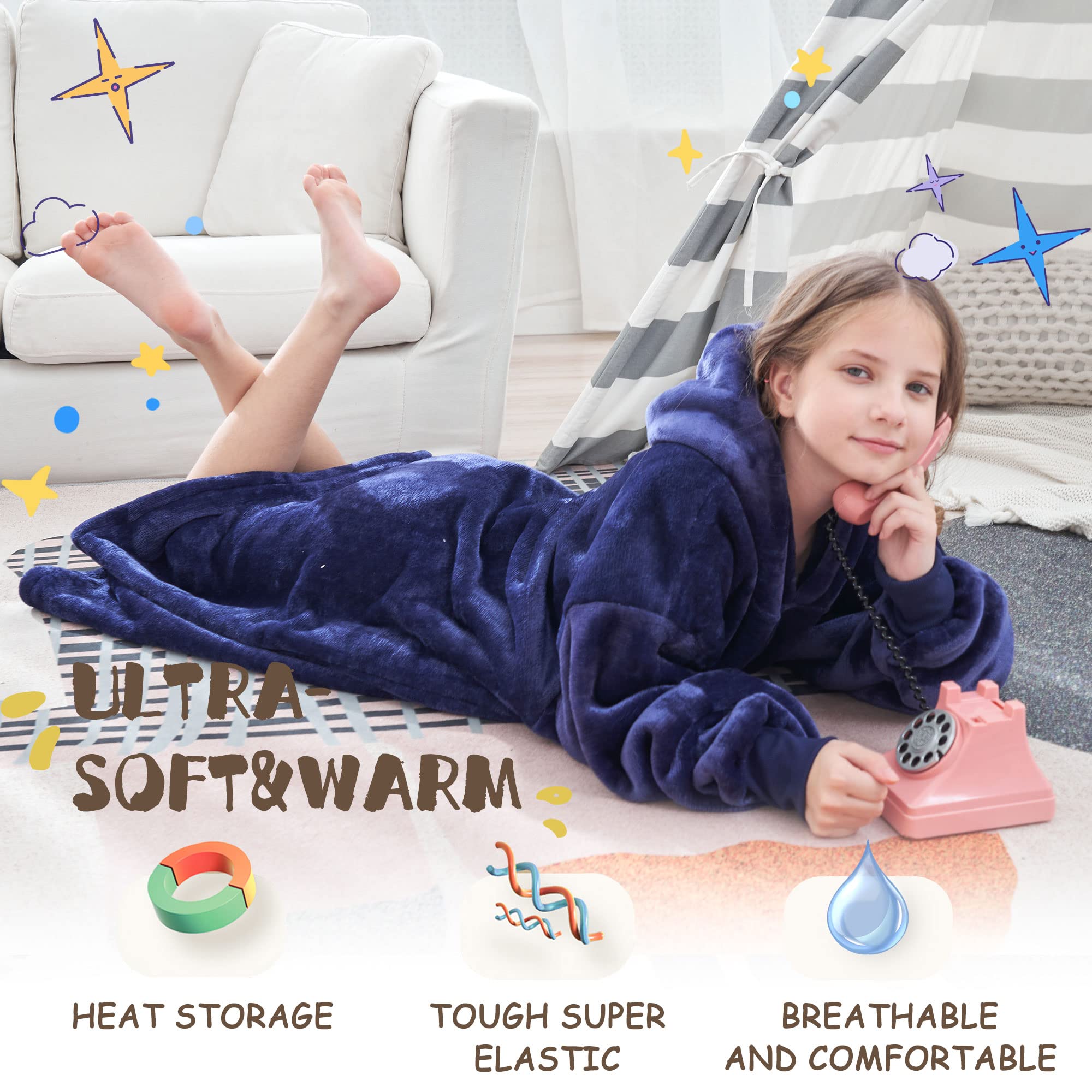 FUSSEDA wearable blanket in use on sofa demonstrating mobility and coverage