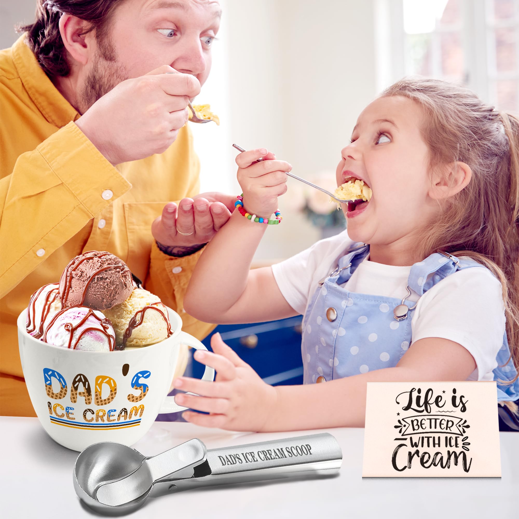 FUTBU close-up of bowl handle and "Dad's Ice Cream" print highlighting reinforced grip