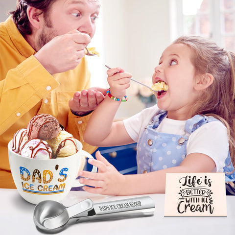 FUTBU close-up of bowl handle and "Dad's Ice Cream" print highlighting reinforced grip