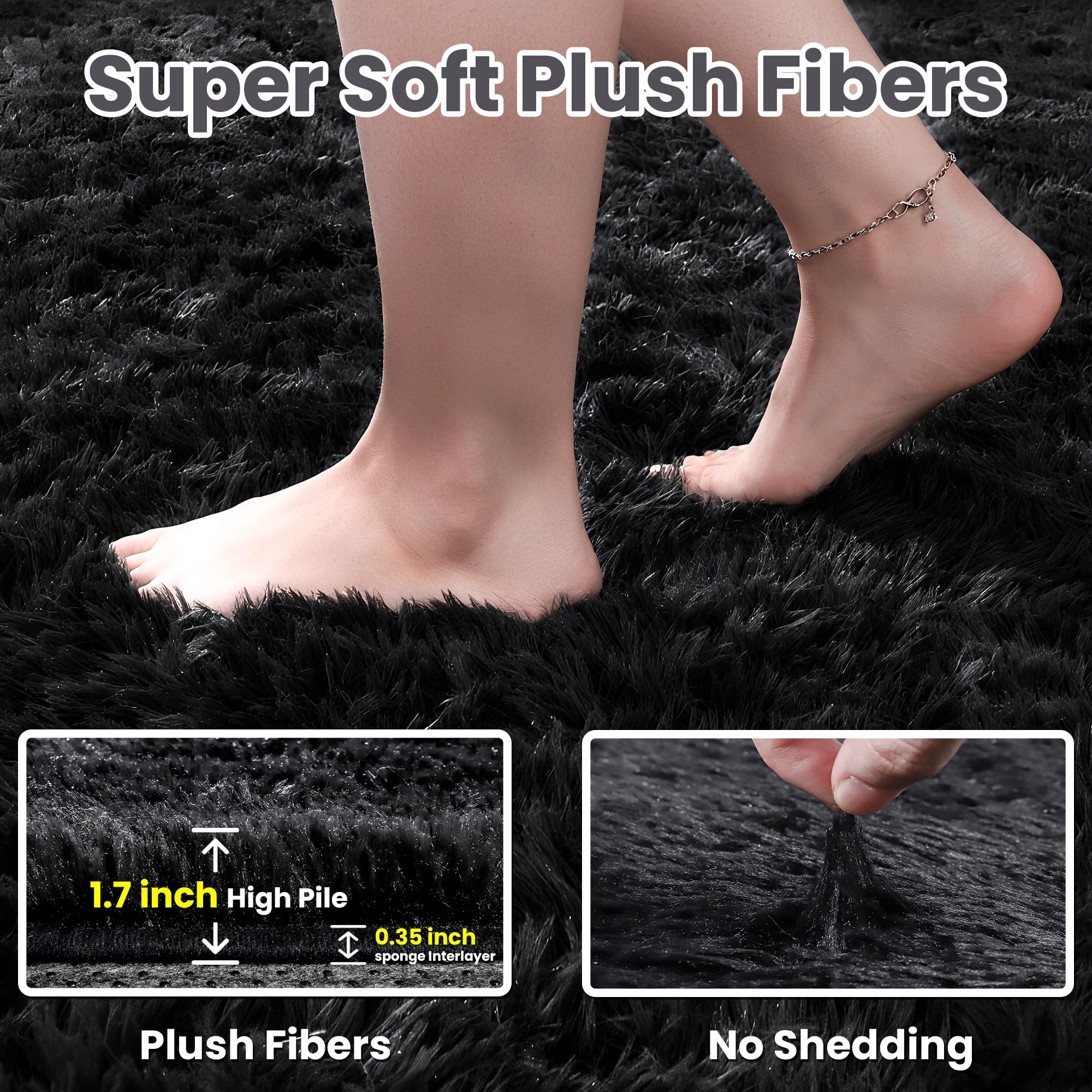 Fuzziness rug staged in living room adding warmth and elegant contrast