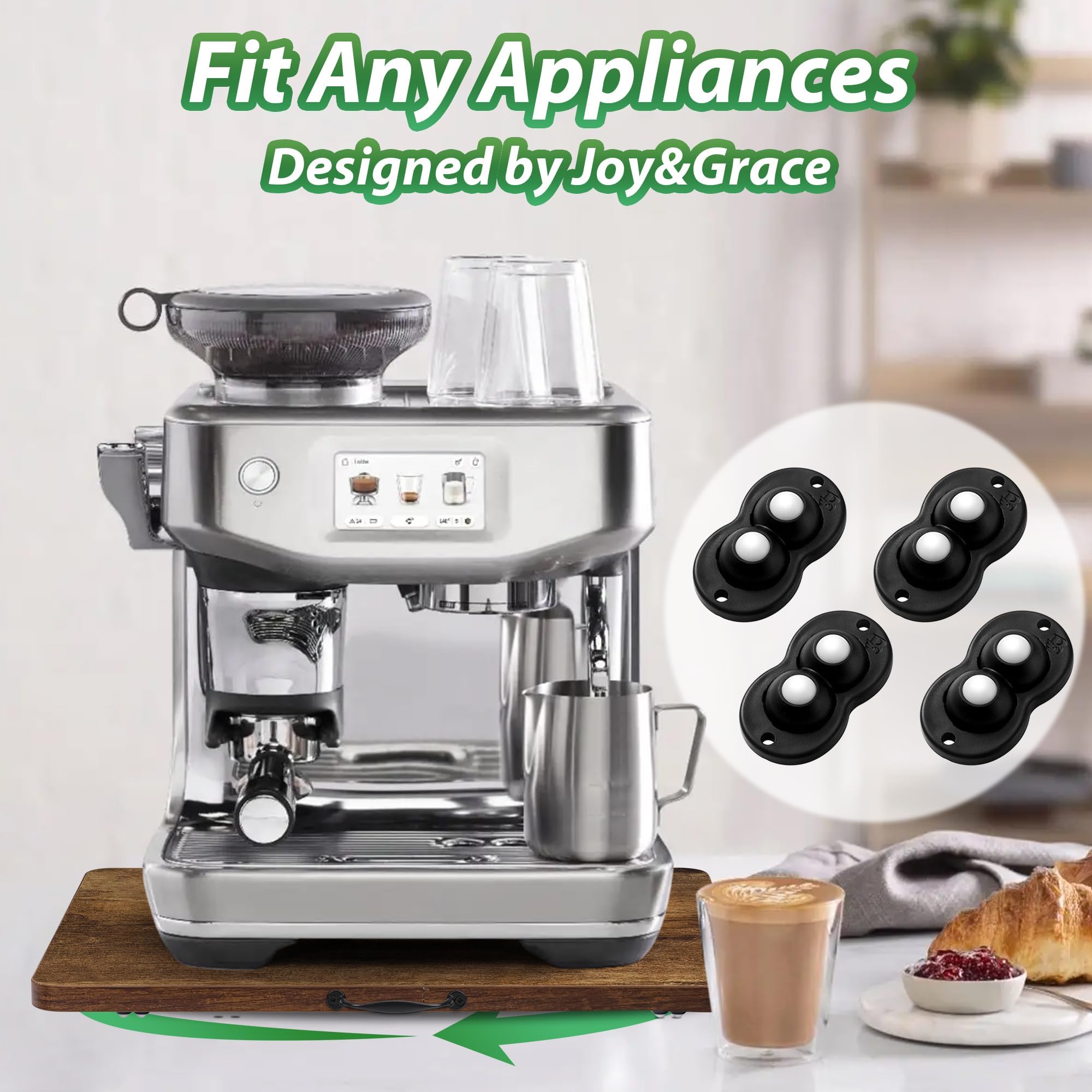 Fxacyem in-use with coffee maker illustrating effortless sliding and space-saving convenience