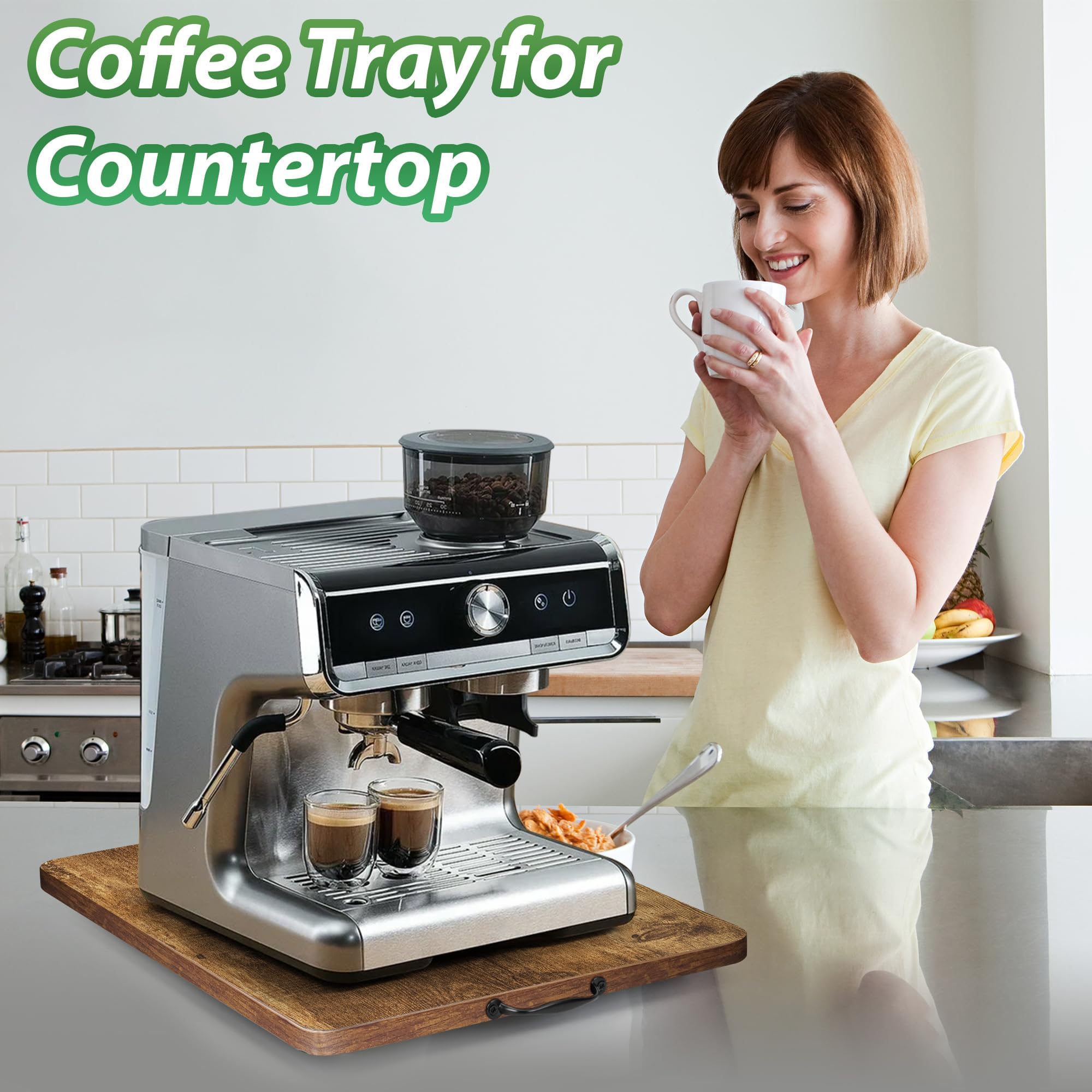 Fxacyem scale comparison next to a coffee pot showing size and capacity of the tray