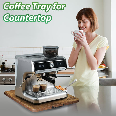 Fxacyem scale comparison next to a coffee pot showing size and capacity of the tray