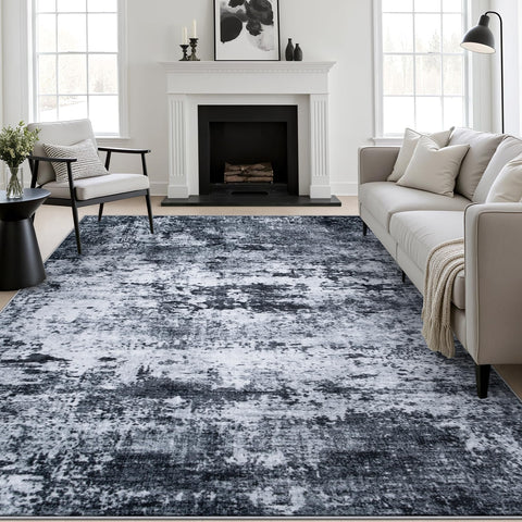 FXRHLP front view of 8x10 rug showing modern black abstract design and warmth
