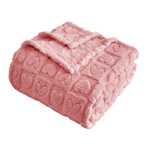 FY FIBER HOUSE front view of pink heart checkered blanket showing pattern and color for cozy decor