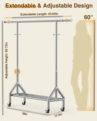 FYBEE lifestyle bedroom setup with filled rack to illustrate space-saving, tidy wardrobe