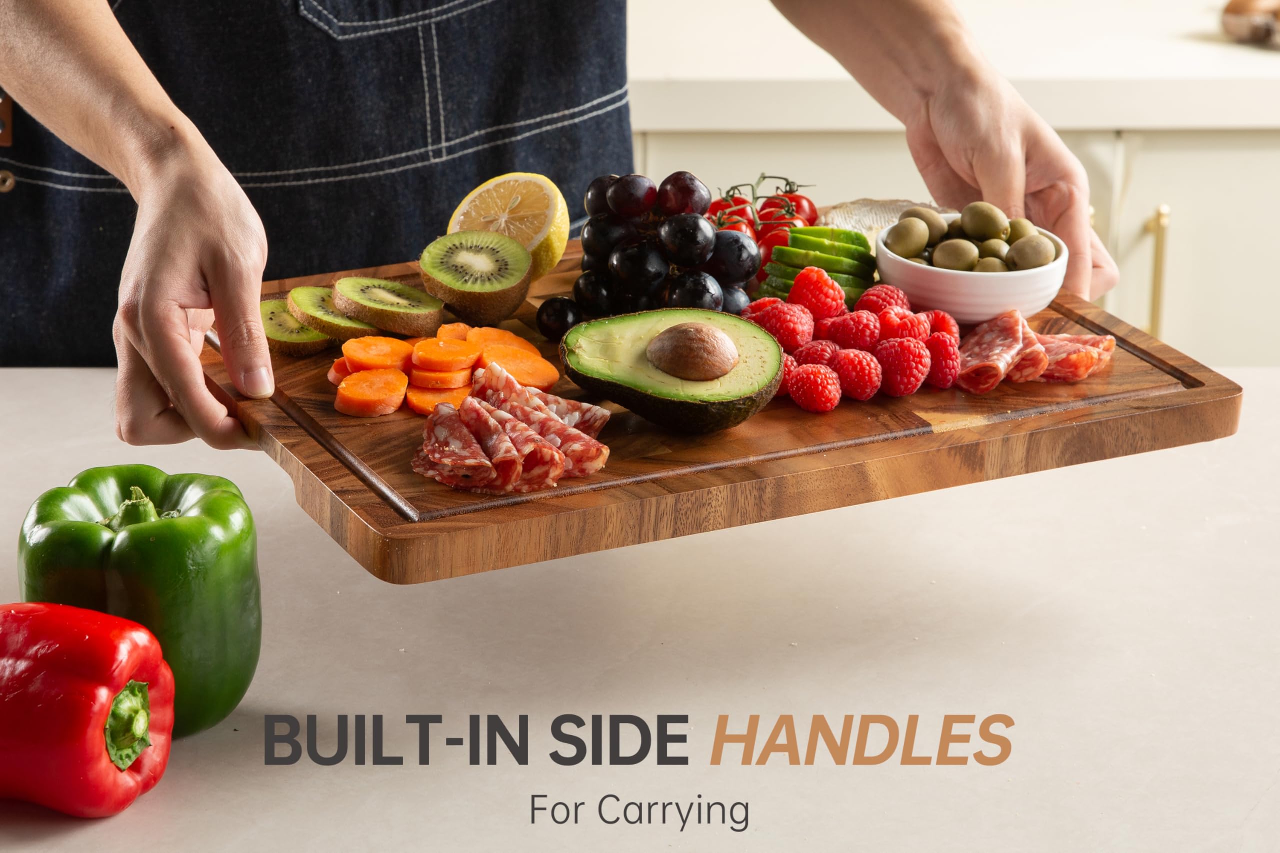 Fyctio cutting board in use chopping vegetables, offering a safe steady prep surface