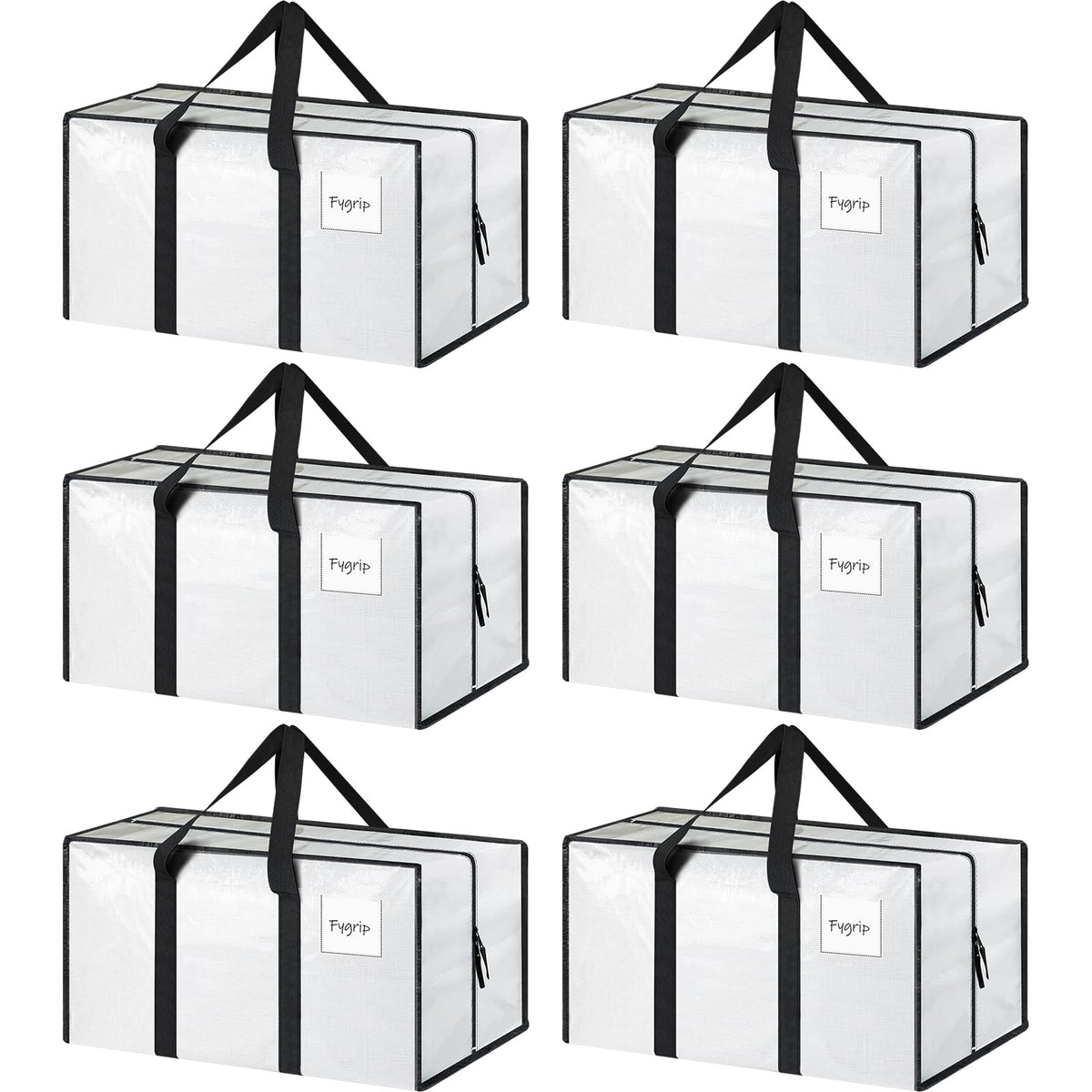 fygrip front packaging view showing six white moving bags and quick identification benefit