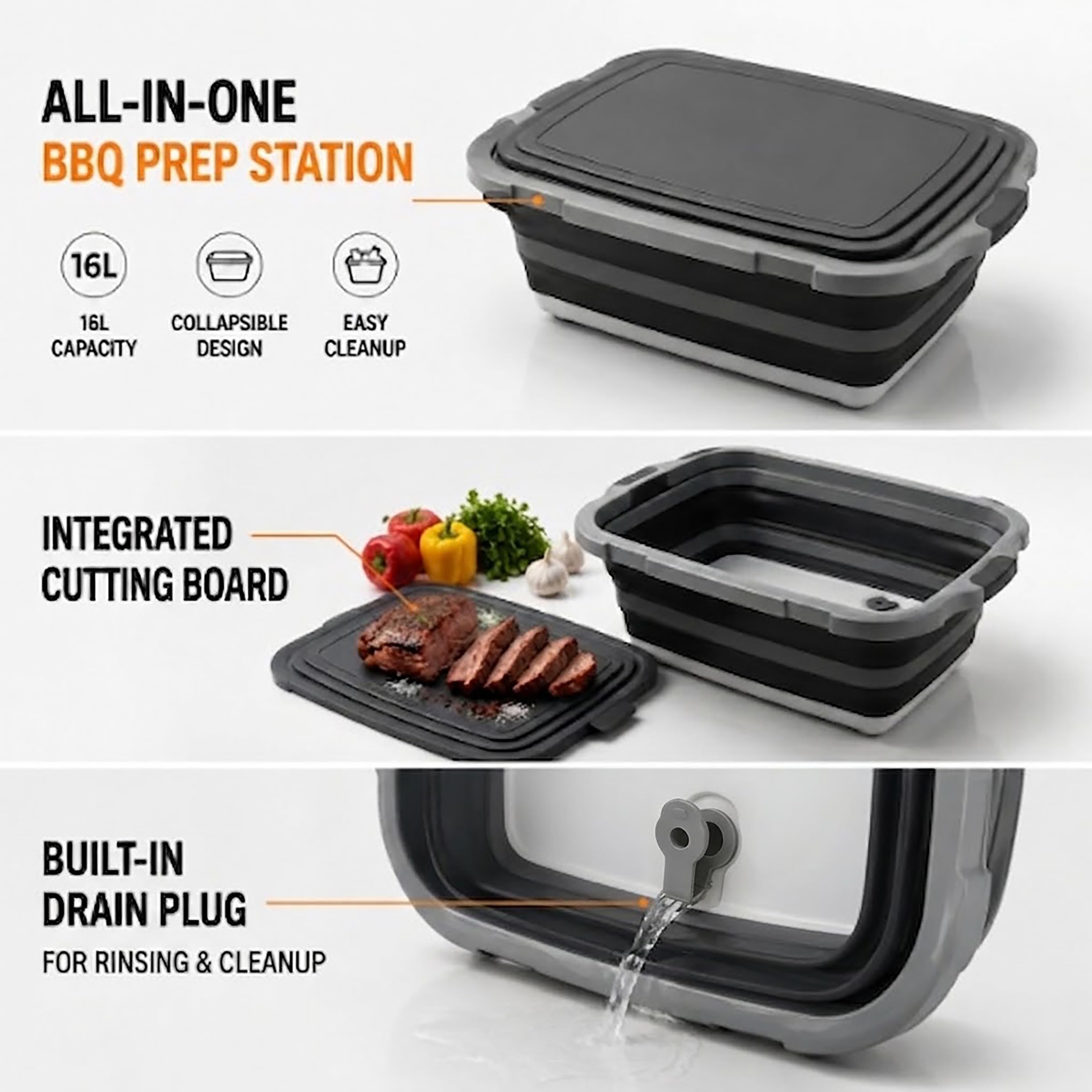 FZBJS tub collapsed flat illustrating compact storage benefit for kitchens and RVs